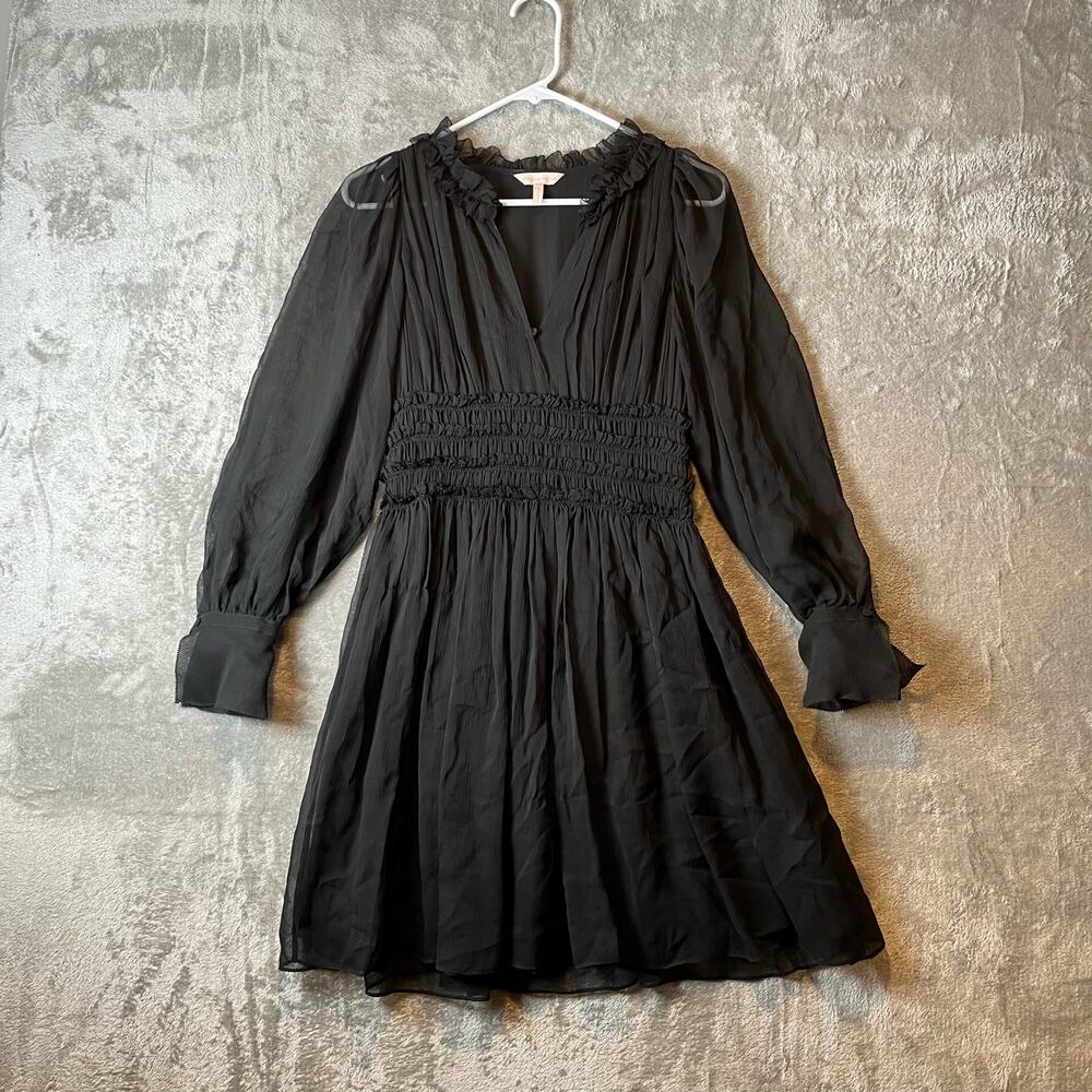 Rebecca Taylor‎ Sz 0 Long Sleeve Silk Chiffon Dress Black Women's
